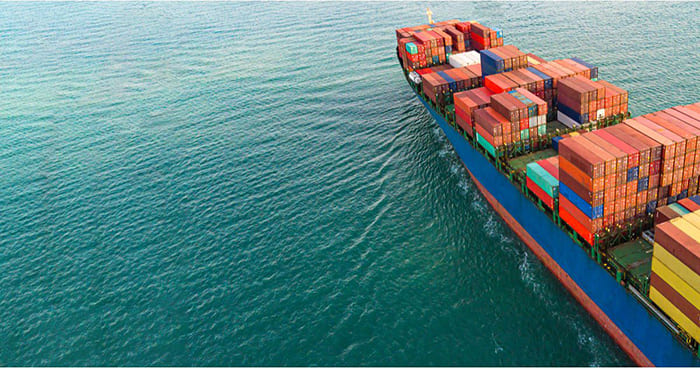 01 sea china to us 700 cargo ship moving on the vast ocean