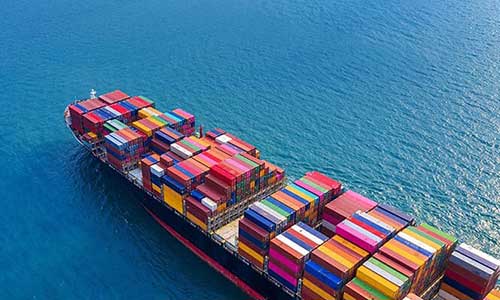 aerial view of cargo ship filled with storage containers