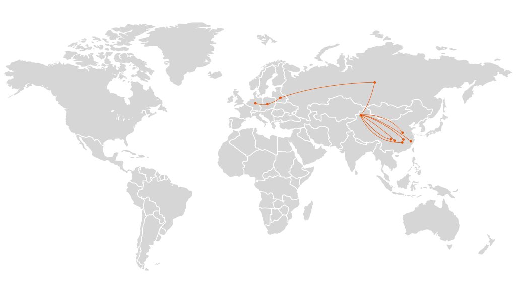 world map with delivery routes
