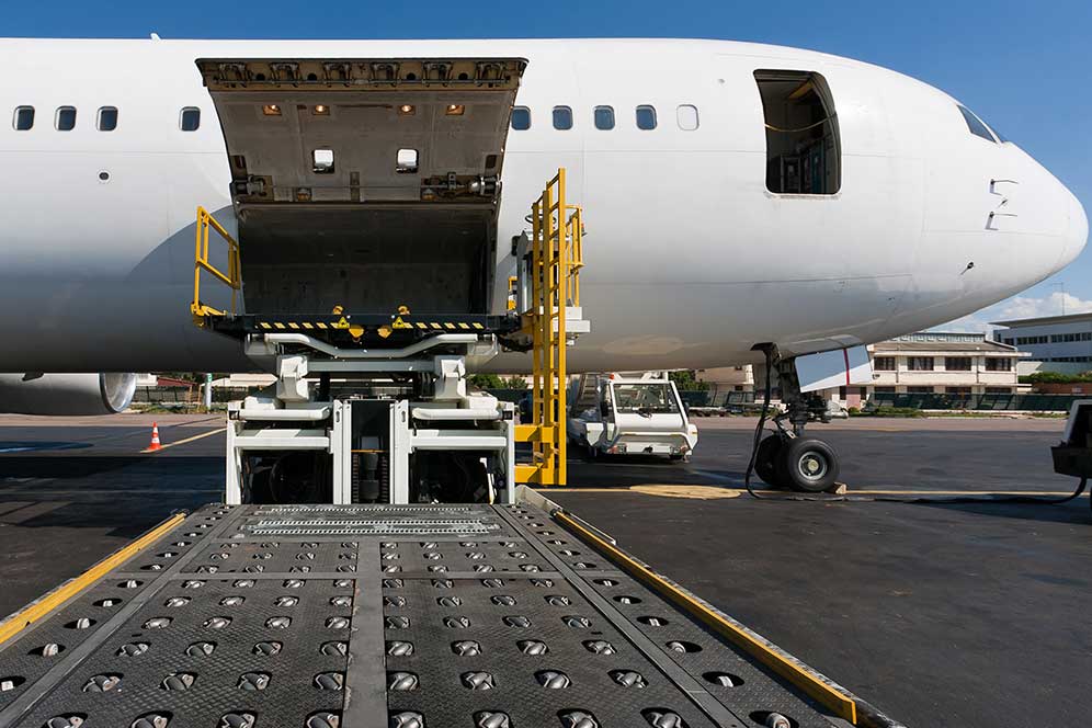 cargo plane with conveyer belt attachments