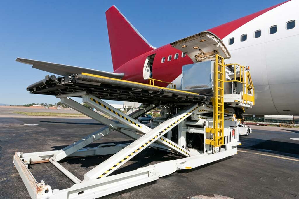 plane in preparation for receiving cargo