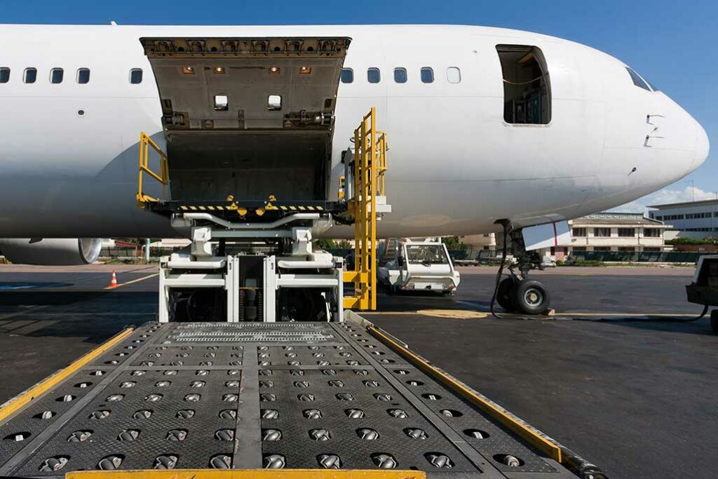 plane cargo door open and ready for loading