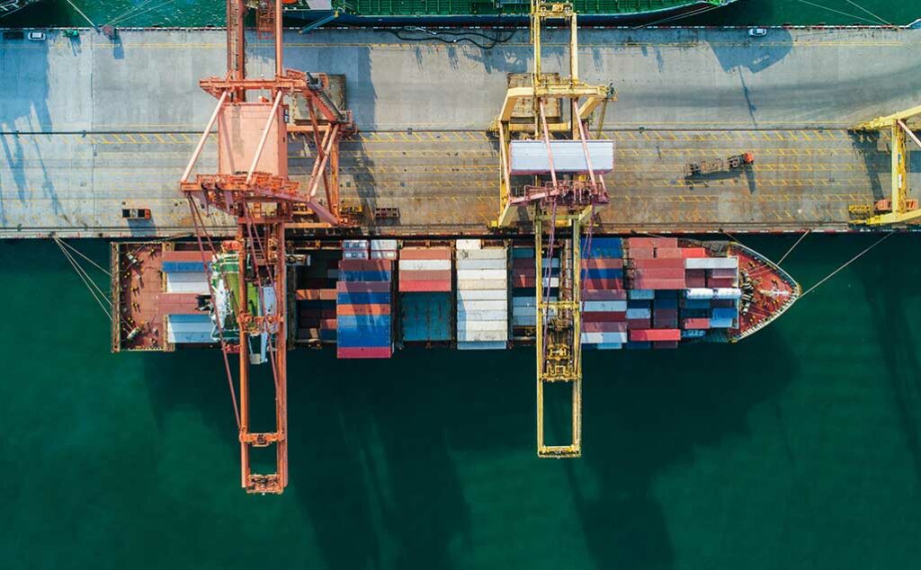 top view of cargo ship