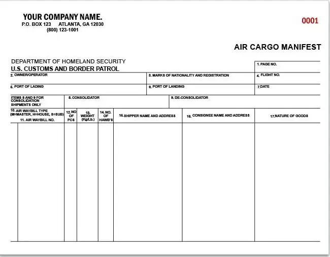 air cargo form example
