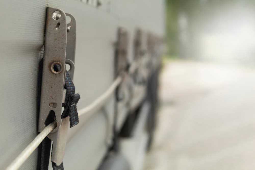 close up of locks on a delivery truck